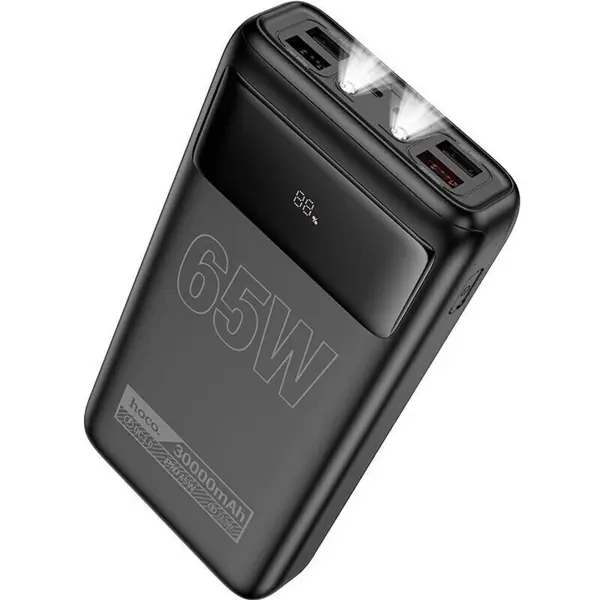 power bank Hoco DB81 Apollo 30000mAh PD65W QC3.0  4xUSB 2x type-c ліхтарик чорний від батарейки.com.ua
