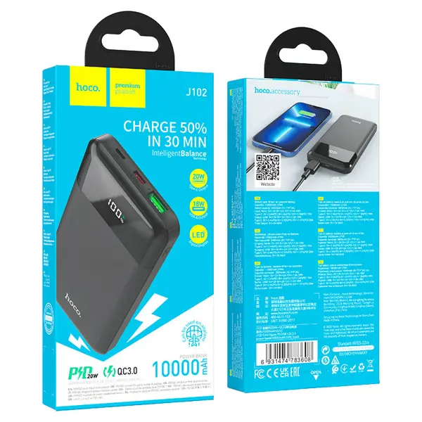 power bank Hoco J102 10000mAh PD20W QC3.0 22.5W чорний  від батарейки.com.ua