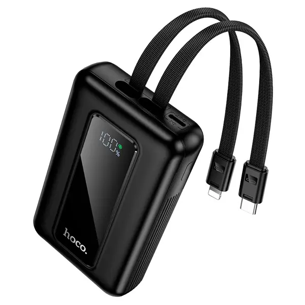 power bank Hoco J162 10000mAh PD20W QC3.0, Type-C USB, з кабелями Type-C Lightning, чорний від батарейки.com.ua