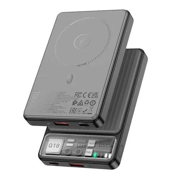 power bank Hoco Q18 Tourer 22.5W 10000mAh PD20W QC3.0, бездротове зарядне, чорний від батарейки.com.ua