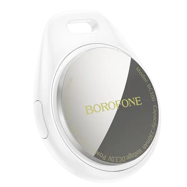 Розмуний брелок для пошуку BOROFONE BC100 (з захистом від втрати) білий (Опис Пошуковий трекер Borofone BC100 - це надійний пристрій для відстеження місця розташування різних предметів, таких як ключі, гаманець, сумка, планшет і т.д. з ним ваші цінні речі завжди будуть під контролем. Завдяки наявності системи GPS, моніторинг можливий у будь-якій точці світу. Всього одна батарейка типу CR2032 забезпечує від 10 до 12 місяців безперервної роботи трекера. Гаджет працює без будь-яких додаткових програм. Підтримка Apple Find My дозволяє активувати звуковий сигнал для пошуку BC100 В радіусі до 3 метрів і визначення його місцезнаходження. Трекер має малу вагу і габарити, завдяки чому зовсім не займає місця. Його можна фіксувати на потрібному предметі за допомогою шнурка або кільця як брелок, або класти в сумку, рюкзак або кишеню. Характеристики Бренд: Borofone Модель: BC100 Підтримка: Apple Find My Network Акумулятор ємністю: 210 мАг/CR2032 Термін служби батарейки: 9-12 місяців Матеріал: АБС-пластик Колір: Білий) від батарейки.com.ua
