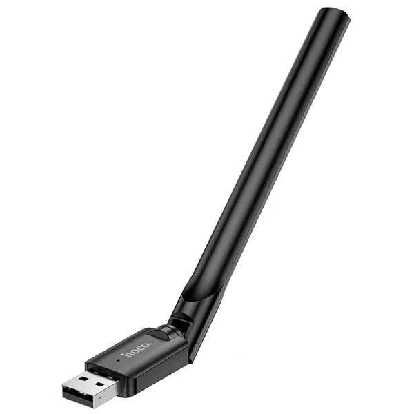 Wi-Fi адаптер HOCO HI32 USB to WiFi4 Black (Характеристики: Тип пристрою: Зовнішня Wi-Fi антена з USB-інтерфейсом. Стандарт бездротового зв’язку: WiFi4 (802.11n), сумісність зі стандартами 802.11b/g/n. Частотний діапазон: 2,4 ГГц. Швидкість передачі даних: до 150 Мбіт/с. Інтерфейс підключення: USB 2.0, просте підключення до ПК або ноутбука. Антена: Тип: Зовнішня з посиленим прийомом сигналу. Конструкція: Поворотна, що дозволяє регулювати положення для найкращого сигналу. Сумісність: Windows, MacOS, Linux. Живлення: Через USB-роз'єм, без додаткових адаптерів. Матеріал корпусу: Високоякісний пластик, стійкий до зношування. Дизайн: Компактний та легкий, підходить для використання вдома, в офісі або під час подорожей.) від батарейки.com.ua
