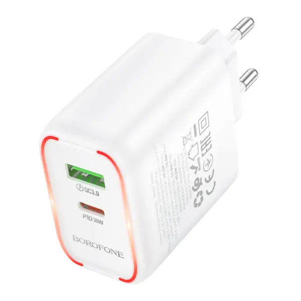 Зарядне BOROFONE BA89A PD30W QC3.0, USB, Type-C білий  від батарейки.com.ua