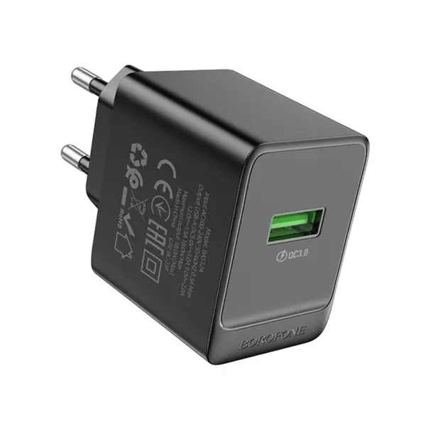 Зарядне BOROFONE BAS12A 1USB QC3.0 18W 1USB чорнe від батарейки.com.ua
