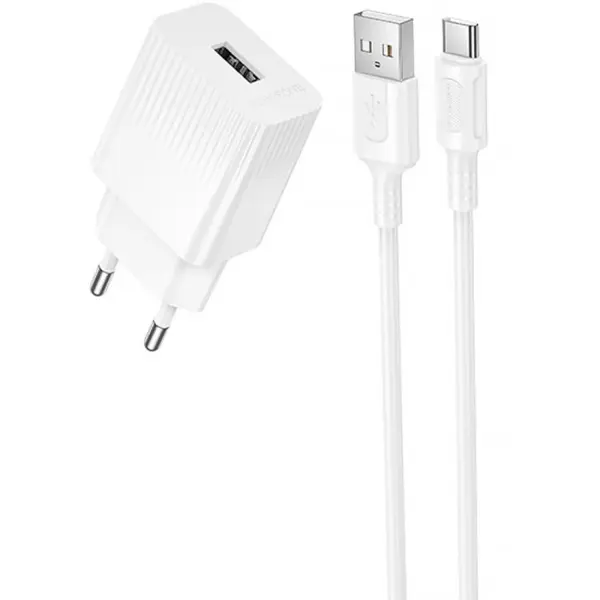Зарядне BOROFONE BAS71A USB 2.1A з кабелем Type-C біле від батарейки.com.ua