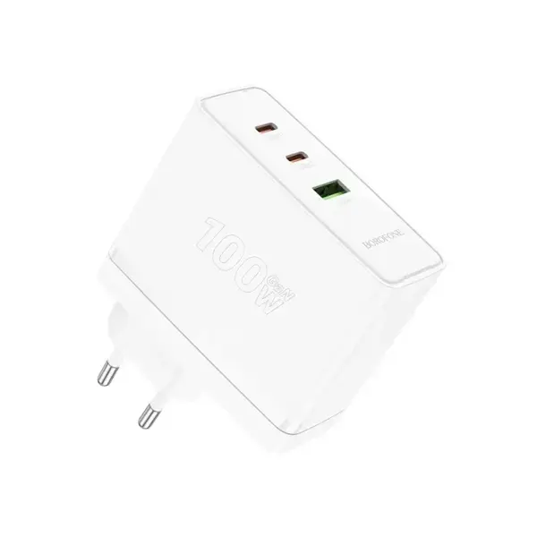 Зарядне BOROFONE BN11 Imperial GaN PD100W QC3.0 1xUSB 2xType-C біле від батарейки.com.ua
