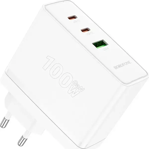 Зарядне BOROFONE BN11 GaN PD100W 1xUSB 2xType-C білe від батарейки.com.ua