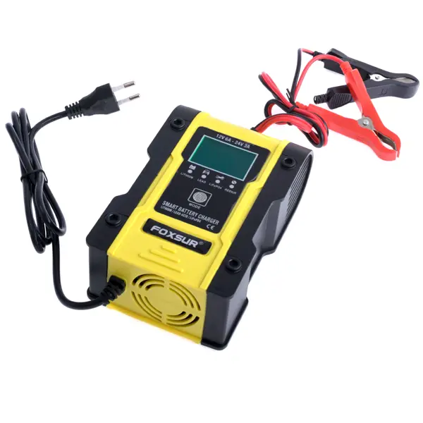 Зарядне для кислотних AGM, GEL, VRLA ,LiFePO4 Foxsur FBC122406D 12V 6А,- 24V 3A автомат 7 етапів дісплей  від батарейки.com.ua