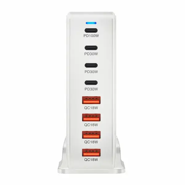 Зарядне GAN3 YMS-858 240W Type-C PD100W 3x Type-C PD30W 4x USB QC3.0 18W білe від батарейки.com.ua