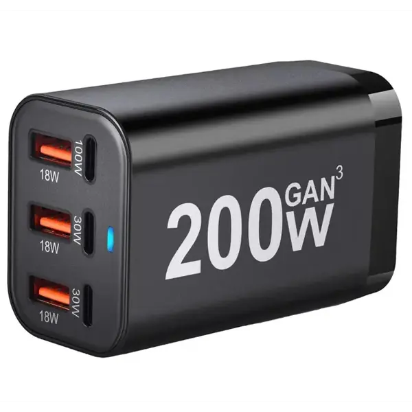 Зарядне GaN 200W-EU 200W 1x Type-c PD100W 2x Type-c PD30W  3xUSB QC3.0 18W від батарейки.com.ua