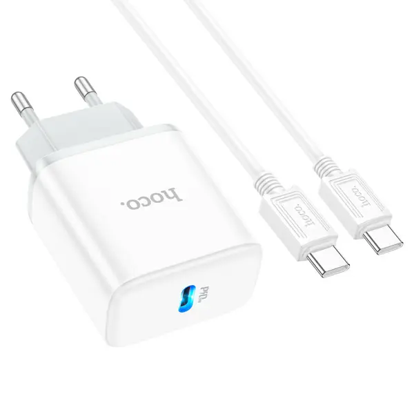 Зарядне HOCO C104A PD20W QC 3.0 з кабилем Type-C Біле від батарейки.com.ua