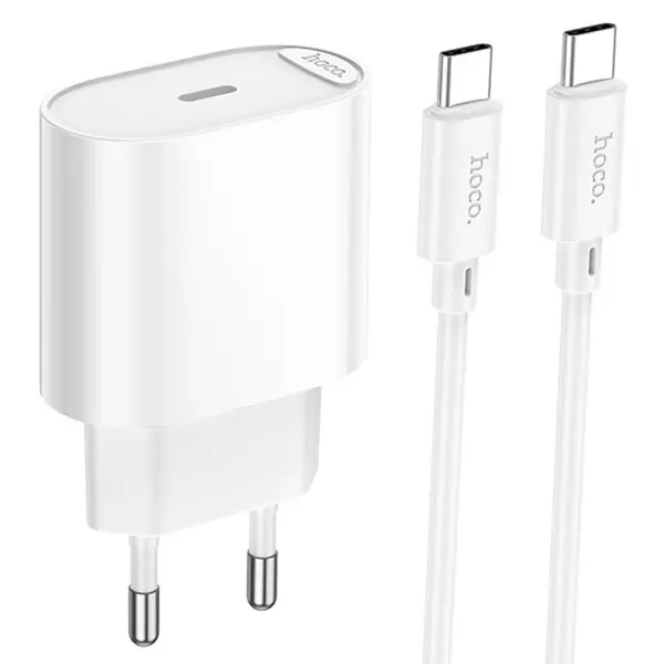 Зарядне Hoco C109A 1xUSB 1xType-C PD20W QC3.0 з кабелем Type-C біле від батарейки.com.ua