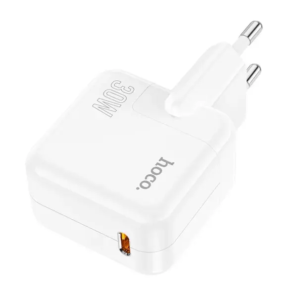 Зарядне HOCO C112A PD30W 1USB QC3.0/3А білe (Вихідна напруга: 30W (PD/PPS/QC/FCP/AFC); Матеріал: вогнетривкий PC ABS; Розмір та вага: 83*46*36мм, 70г.) від батарейки.com.ua