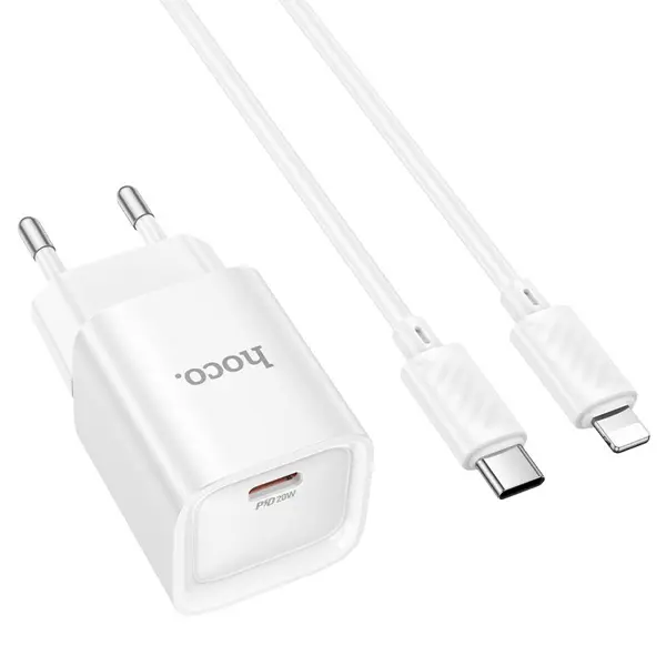 Зарядне HOCO C146A PD20W Type-C білe, кабель Type-C to Lightning від батарейки.com.ua