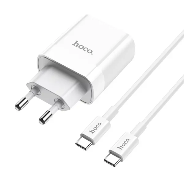 Зарядне HOCO C80A USB Type-C QC3.0 PD20W з кабелем Type-C біле від батарейки.com.ua
