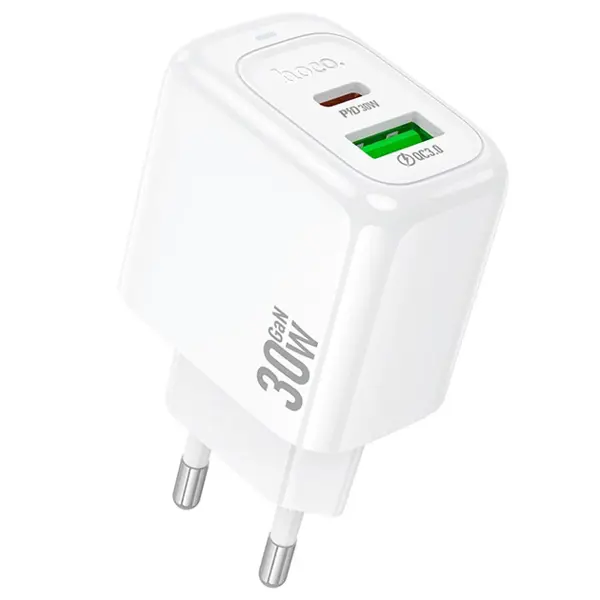 Зарядне HOCO CS55A Surplus GaN PD30W 1xType-C 1xUSB білевід батарейки.com.ua