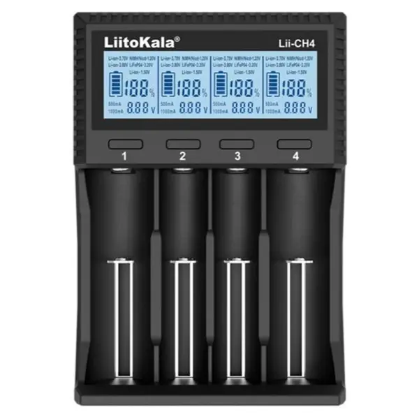 Зарядне LiitoKala Lii-CH4 1-4елнментів Li-ion, IMR, LiFe, NiMH LCD, TypeC від батарейки.com.ua