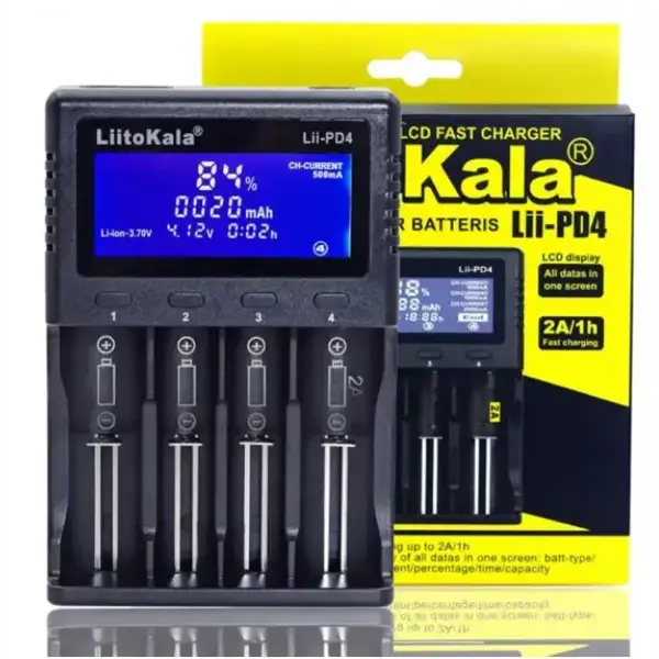 Зарядне LiitoKala Lii-PD4 Li-Ion, Ni-Mh, Ni-Cd, LiFePO4 4елемента 10440-26700 0,5/1/2А LCD від батарейки.com.ua