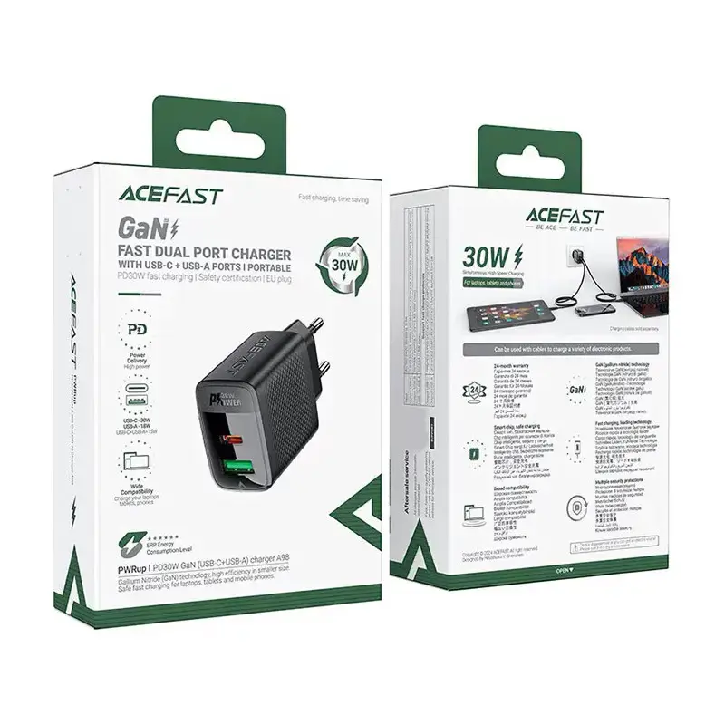 Зарядне ACEFAST A98 PD30W 1USB 1Type-C чорний), зображення 3