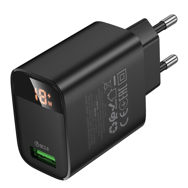 Зарядне BOROFONE BA95A 1USB QC3.0 18W 3A display чорнe), зображення 5