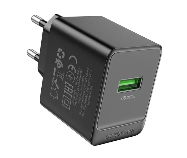 Зарядне BOROFONE BAS12A 1USB QC3.0 18W 1USB чорнe від батарейки.com.ua