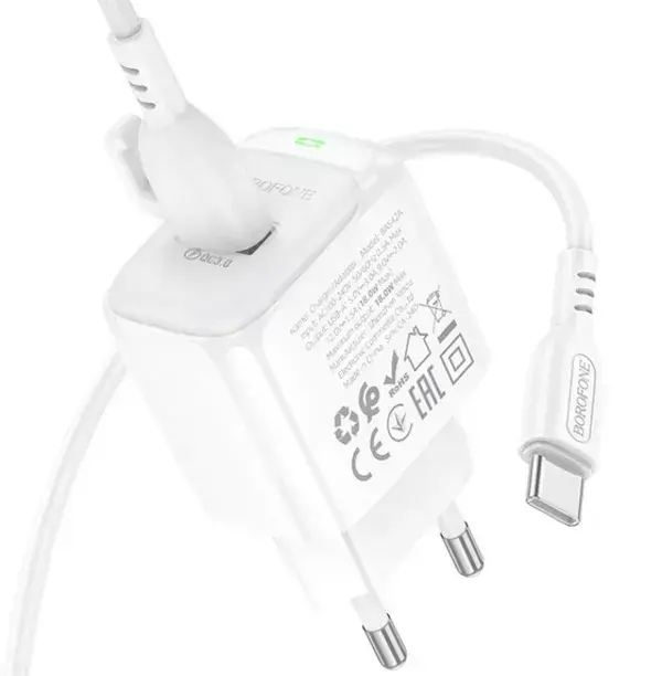 Зарядне BOROFONE BAS42A 1USB QC3.0 3A з кабилем Type-C біле), зображення 5