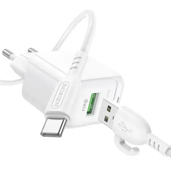 Зарядне BOROFONE BAS42A 1USB QC3.0 3A з кабилем Type-C біле), зображення 6