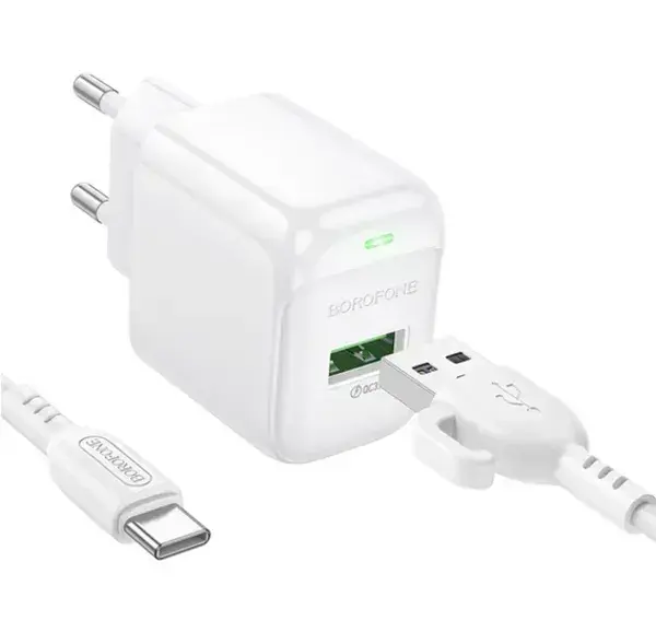 Зарядне BOROFONE BAS42A 1USB QC3.0 3A з кабилем Type-C біле), зображення 7