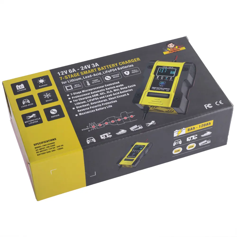 Зарядне для кислотних AGM, GEL, VRLA ,LiFePO4 Foxsur FBC122406D 12V 6А,- 24V 3A автомат 7 етапів дісплей), зображення 3