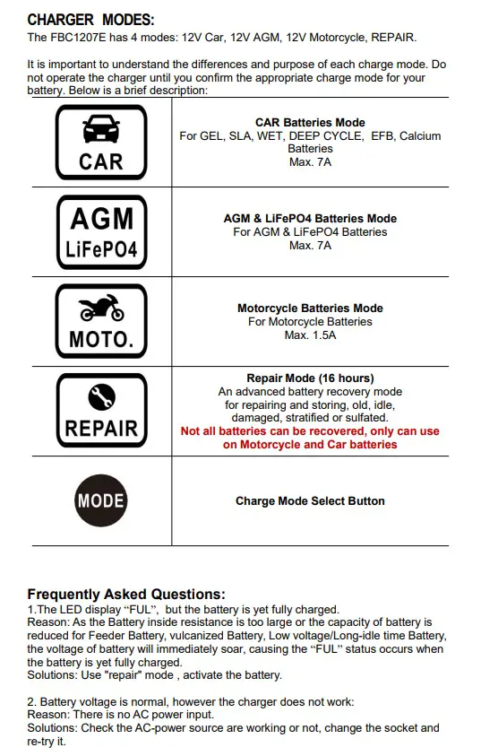 Зарядне Foxsur FBC1207E 12V 7А, автомат 3 етапи (для кислотних AGM, GEL, SLA, LiFePO4 акумуляторів)), зображення 6