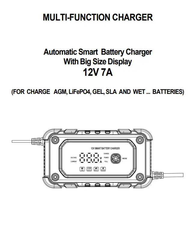 Зарядне Foxsur FBC1207E 12V 7А, автомат 3 етапи (для кислотних AGM, GEL, SLA, LiFePO4 акумуляторів)), зображення 9