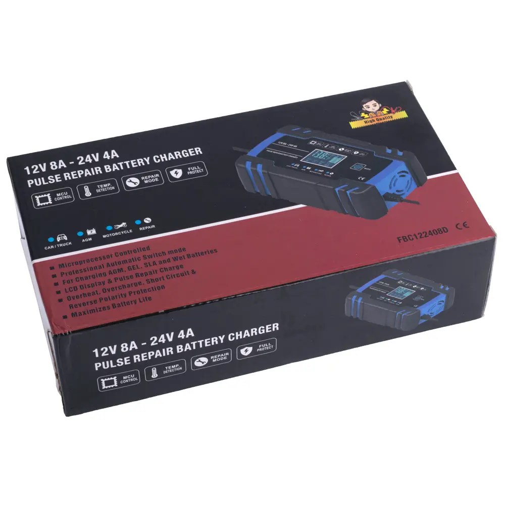 Зарядне Foxsur FBC122408D 12V/8A  24V/4A, автомат 3 етапи, дісплей (для кислотних AGM, GEL, SLA акумуляторів)), зображення 3