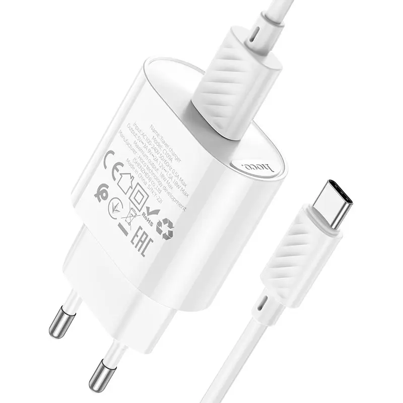 Зарядне Hoco C109A 1USB QC3.0 біле з кабелем Type-C), зображення 6