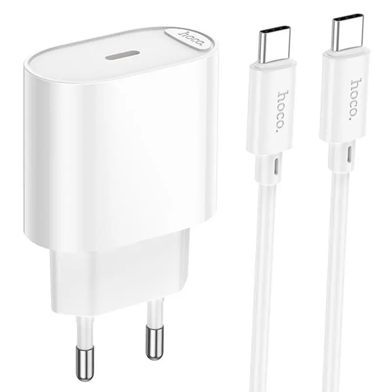 Зарядне Hoco C109A 1xUSB 1xType-C PD20W QC3.0 з кабелем Type-C біле від батарейки.com.ua