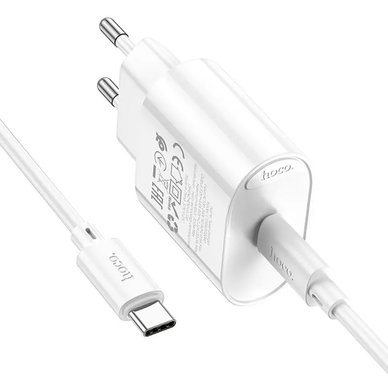 Зарядне Hoco C109A 1xType-C PD20W QC3.0 з кабелем Type-C біле), зображення 4