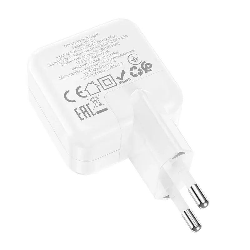 Зарядне HOCO C112A PD30W 1USB QC3.0/3А білe), зображення 7
