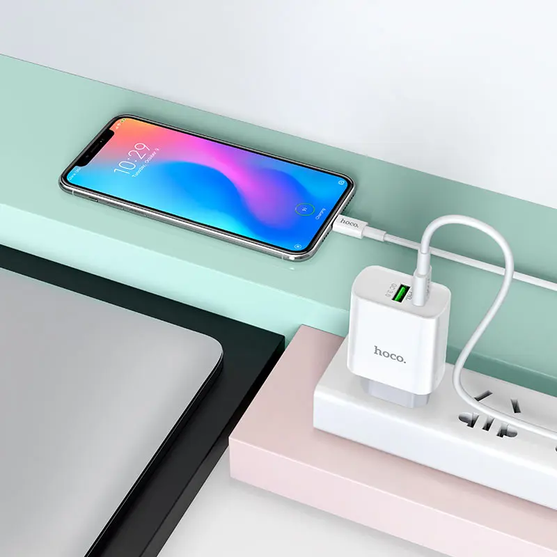 Зарядне HOCO C80A USB Type-C QC3.0 PD18W з кабелем Type-C біле), зображення 3