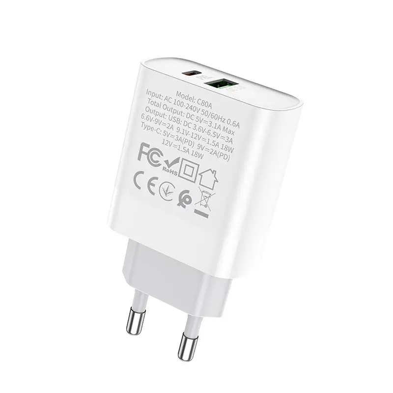 Зарядне HOCO C80A USB Type-C QC3.0 PD18W з кабелем Type-C біле), зображення 8