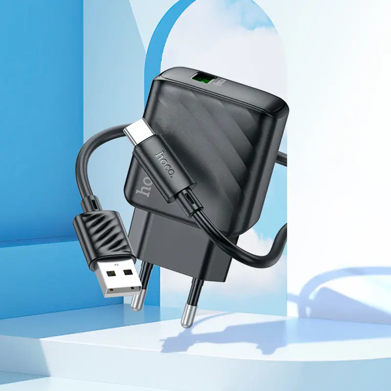 Зарядне HOCO CS21A Rich 1USB QC3.0 18W з кабелем Type-C чорне), зображення 3