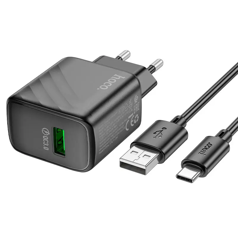 Зарядне HOCO CS21A Rich 1USB QC3.0 18W з кабелем Type-C чорне), зображення 4