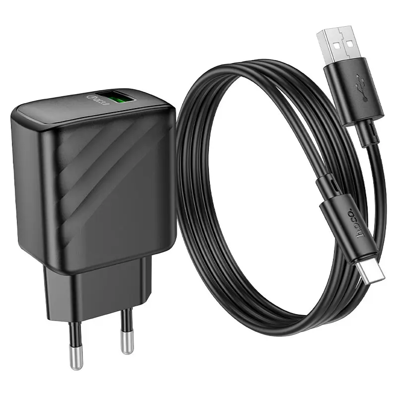 Зарядне HOCO CS21A Rich 1USB QC3.0 18W з кабелем Type-C чорне), зображення 6