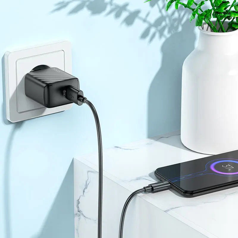 Зарядне HOCO CS21A Rich 1USB QC3.0 18W з кабелем Type-C чорне), зображення 8