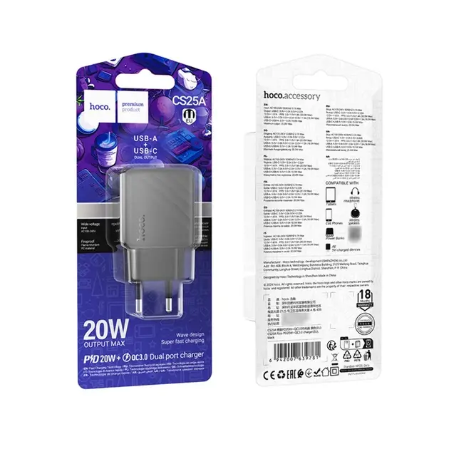 Зарядне HOCO CS25A 1Type-C 1USB PD30W чорне), зображення 4