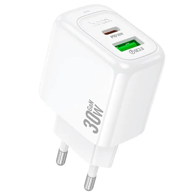 Зарядне HOCO CS55A Surplus GaN PD30W 1xType-C 1xUSB білевід батарейки.com.ua