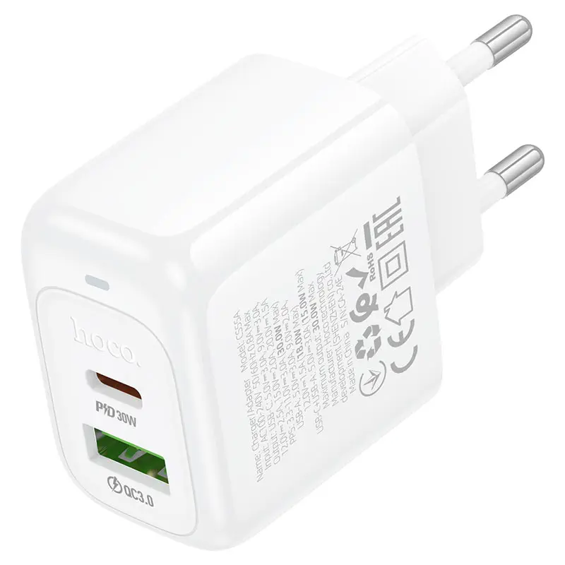 Зарядне HOCO CS55A Surplus GaN PD30W 1xType-C 1xUSB біле), зображення 8