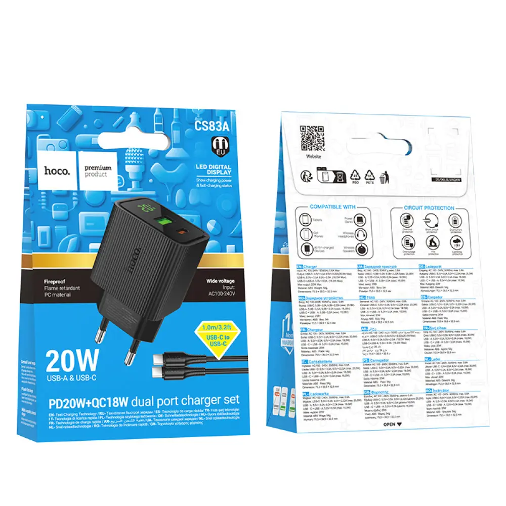 Зарядне HOCO CS83A PD20W Type-C/1USB LED чорний), зображення 9