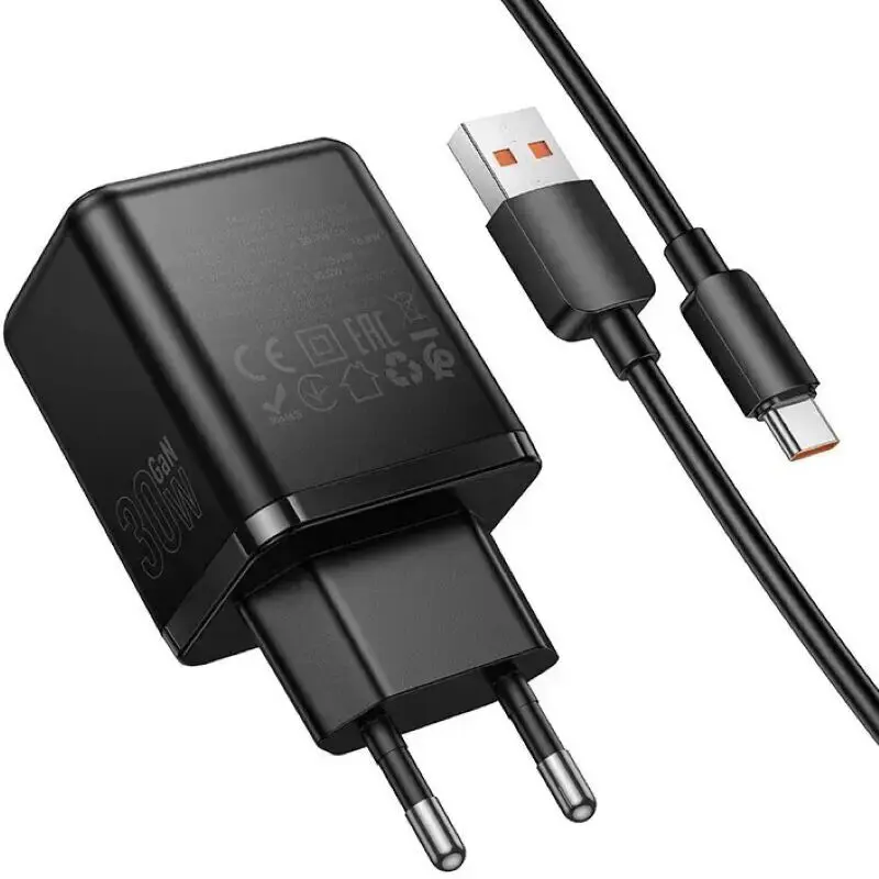 Зарядне HOCO GaN C157A USB Type-C PD30W з кабелем Type-C чорне), зображення 8