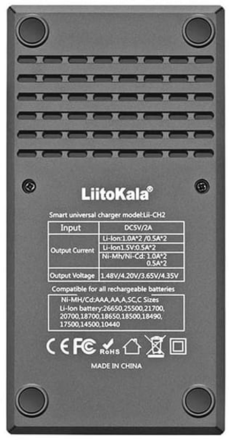 Зарядне LiitoKala Lii-CH2 1-2элемента 18650, 26650, 21700, АА, ААА Li-ion, IMR, LiFe, NiMH LCD від TypeC), зображення 6
