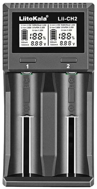 Зарядне LiitoKala Lii-CH2 1-2элемента 18650, 26650, 21700, АА, ААА Li-ion, IMR, LiFe, NiMH LCD від TypeC), зображення 8