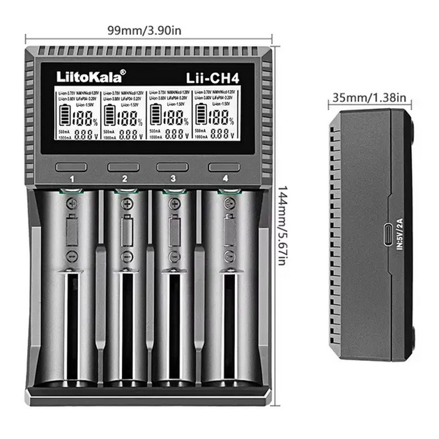Зарядне LiitoKala Lii-CH4 1-4 еленментів Li-ion, IMR, LiFe, NiMH LCD, TypeC), зображення 3